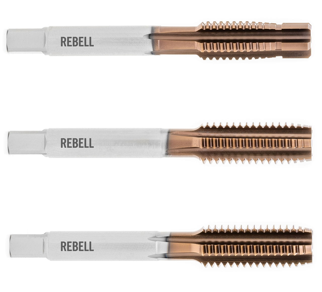 REBELL Handgewindebohrer 3-tlg. Satz M 10 x 1,5 RH ISO 2 (6H) HSSE vaporisiert - Form C gerade genutet - DIN 2184-2 - Typ H REBELL Handgewindebohrer 3-tlg. Satz M 10 x 1,5 RH ISO 2 (6H) HSSE vaporisiert - Form C gerade genutet - DIN 2184-2 - Typ H
