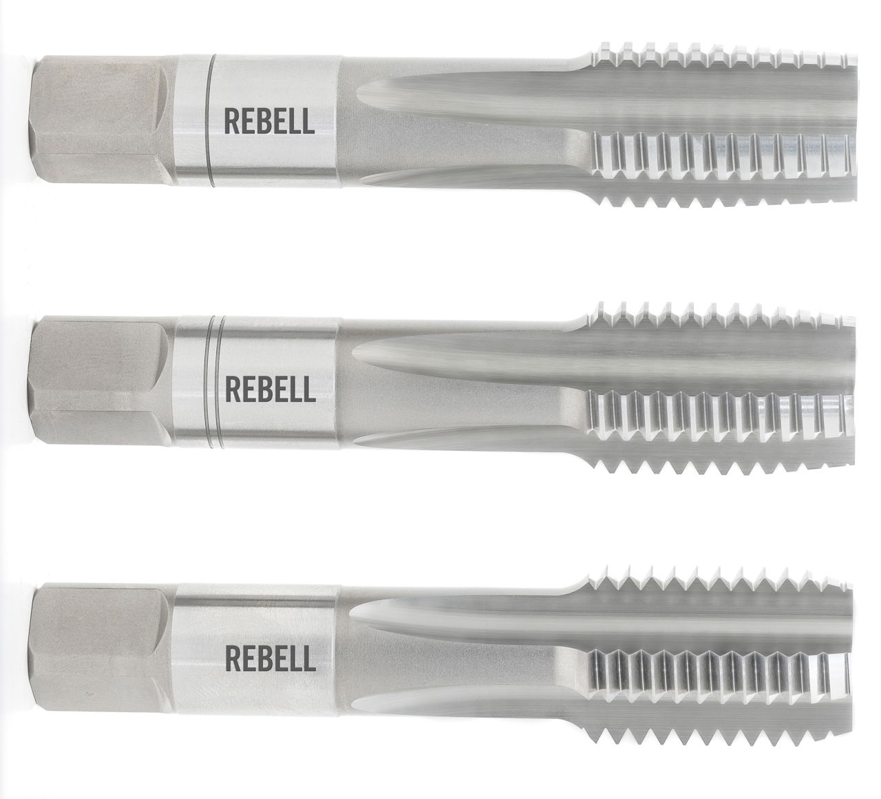 REBELL Handgewindebohrer 3-tlg. Satz M 52 x 5 RH ISO 2 (6H) HSS - Form C gerade genutet - DIN 2184-2 - Typ N REBELL Handgewindebohrer 3-tlg. Satz M 52 x 5 RH ISO 2 (6H) HSS - Form C gerade genutet - DIN 2184-2 - Typ N